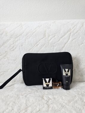 Valentino Black Men’s Wristlet Pouch with Vendetta Fragrance Kit.